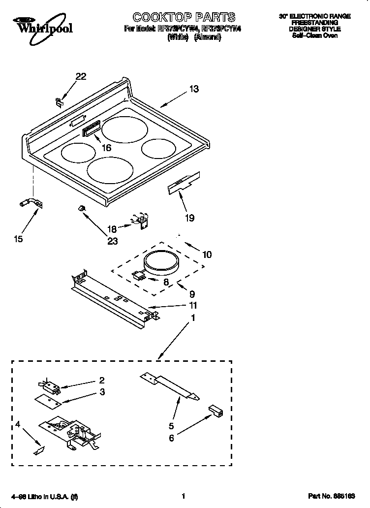 Whirlpool RF376PCYN4 cooktop diagram