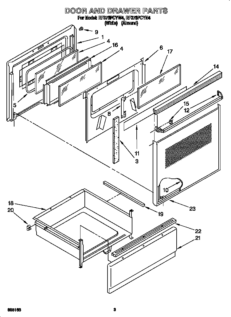Whirlpool RF376PCYN4 door and drawer diagram