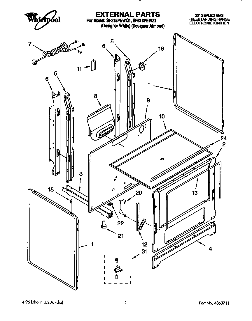 Whirlpool SF318PEWQ1 external diagram