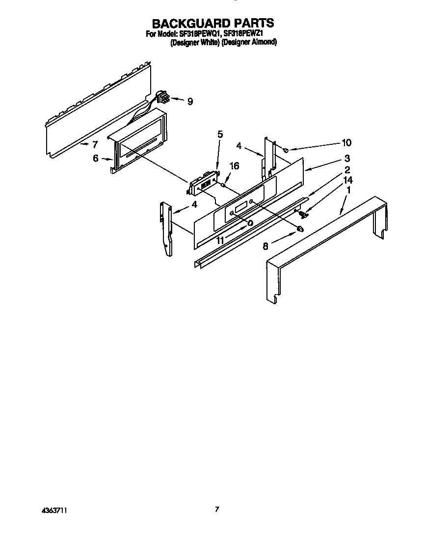 Whirlpool SF318PEWQ1 backguard diagram