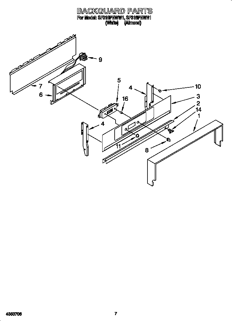 Whirlpool SF318PEWW1 backguard diagram