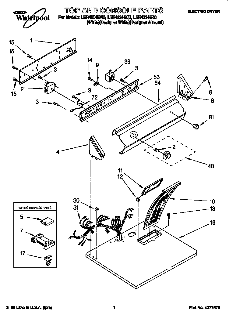 Whirlpool LER4634EQ0 top and console diagram