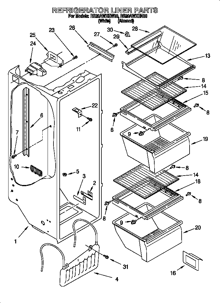 Roper RS20AWXEN00 refrigerator liner diagram