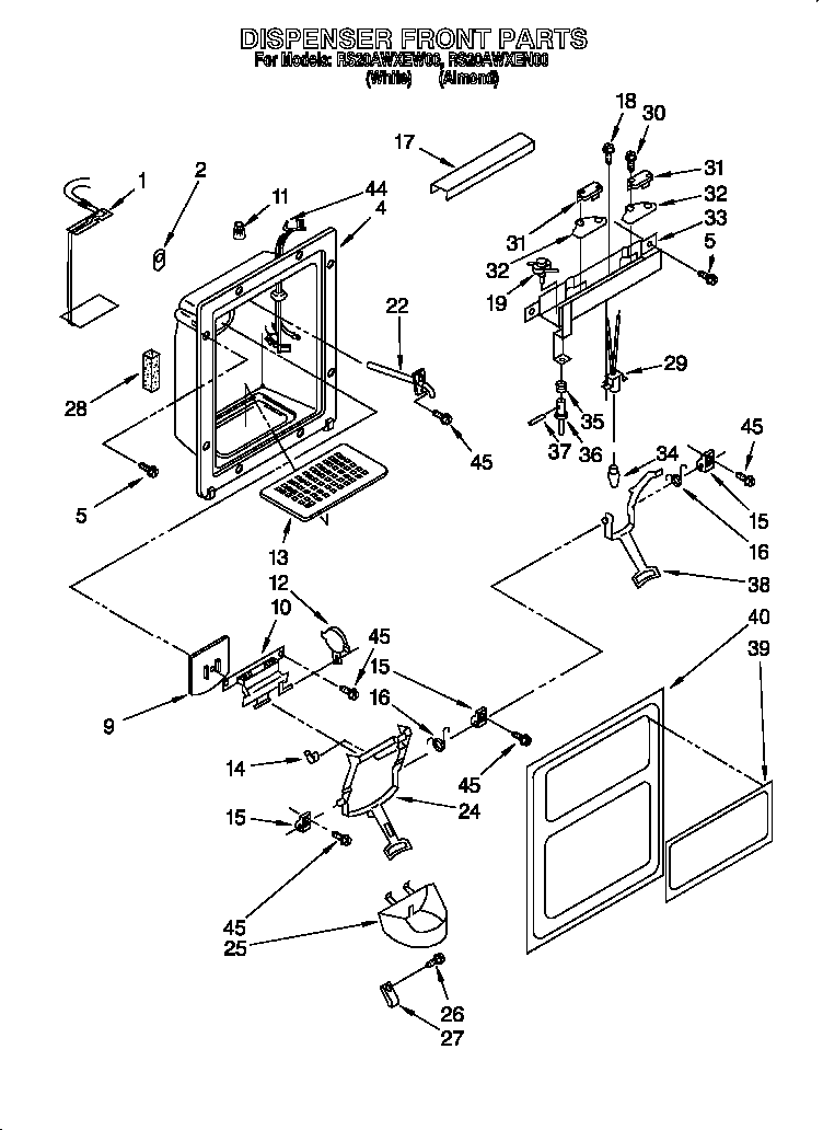 Roper RS20AWXEN00 dispenser front diagram
