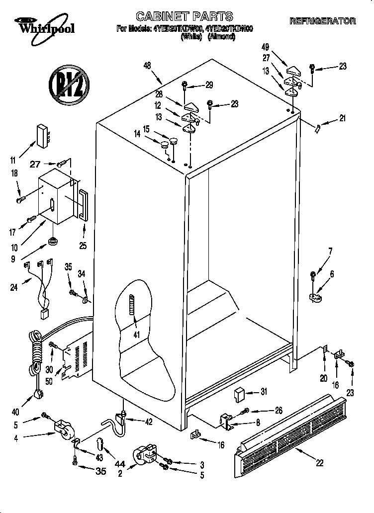 Whirlpool 4YED20TKDN00 cabinet diagram