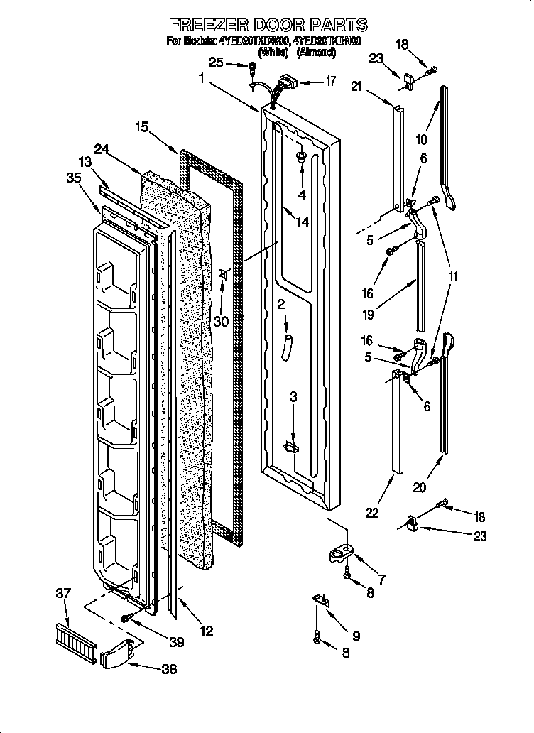 Whirlpool 4YED20TKDN00 freezer door diagram