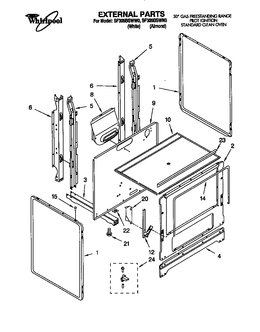 Whirlpool SF305BSWW0 external diagram