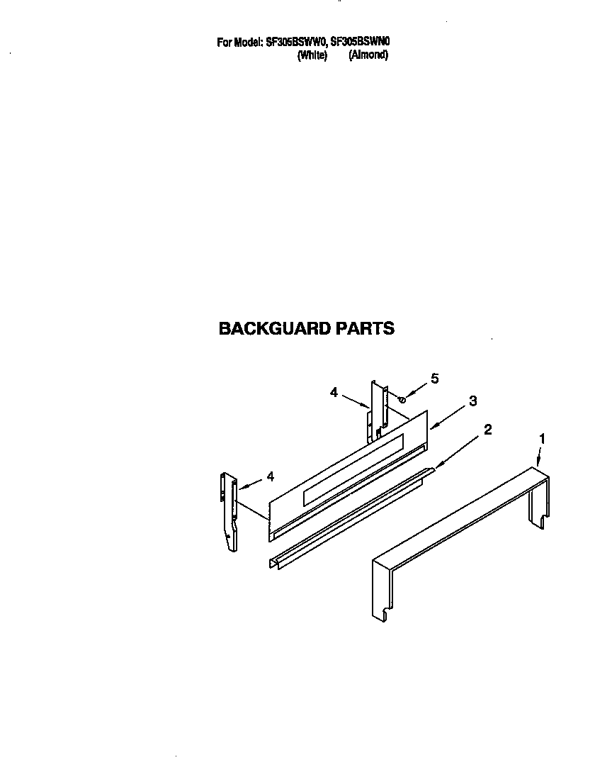 Whirlpool SF305BSWW0 backguard diagram