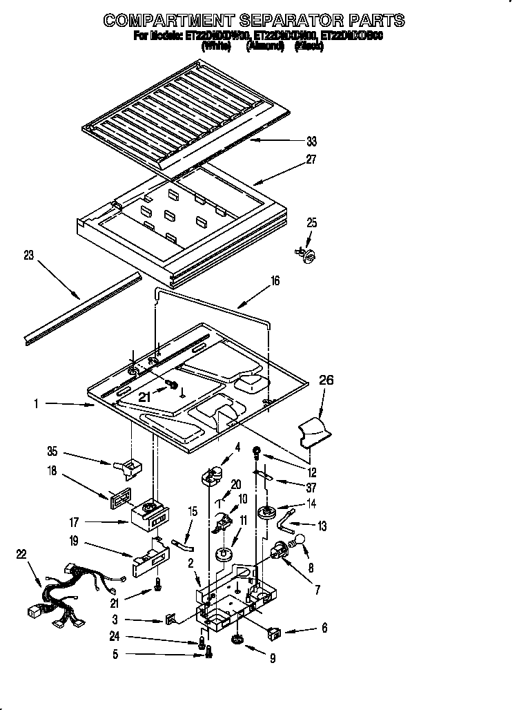 Whirlpool ET22DMXDW00 compartment separator diagram