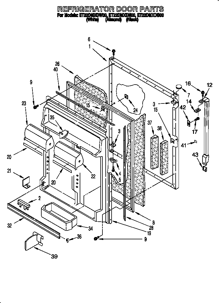 Whirlpool ET22DMXDW00 refrigerator door diagram