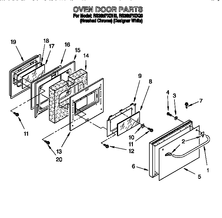 Whirlpool RS385PXBH0 oven door diagram