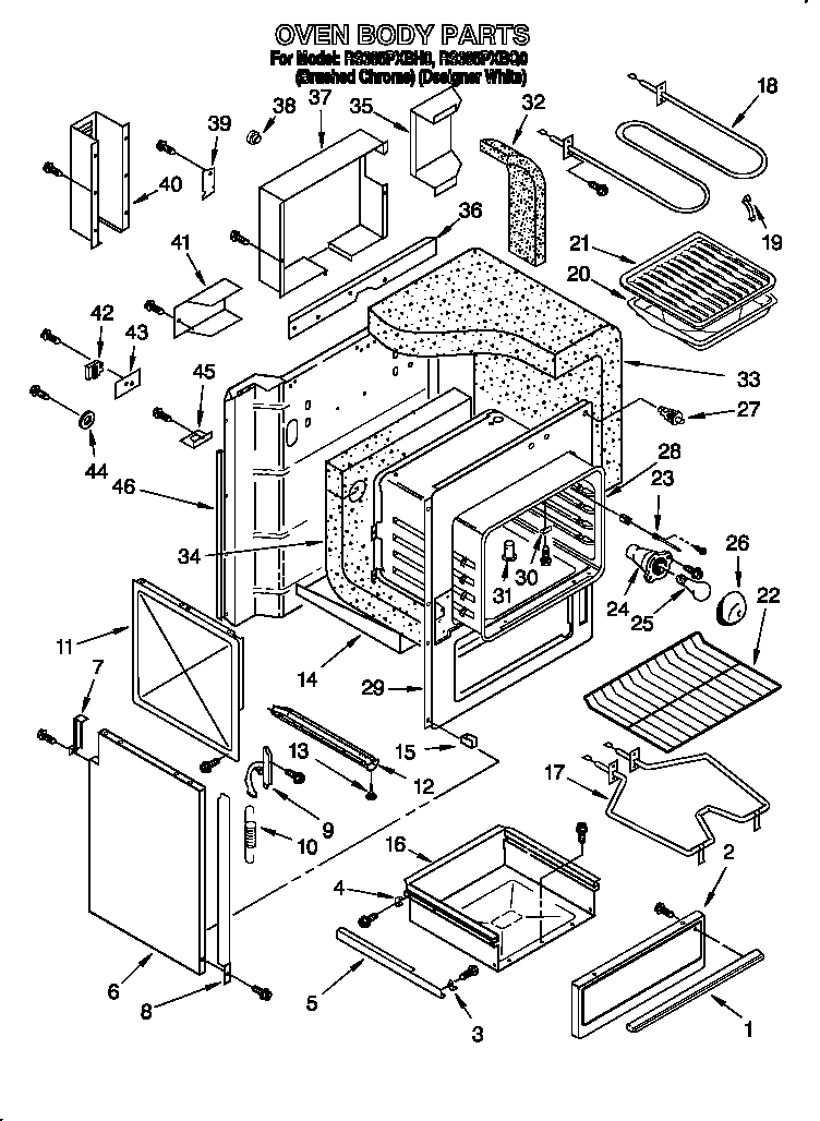 Whirlpool RS385PXBH0 oven body diagram
