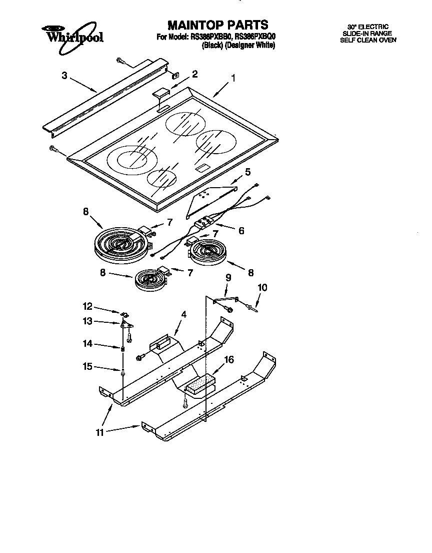 Whirlpool RS386PXBQ0 maintop diagram