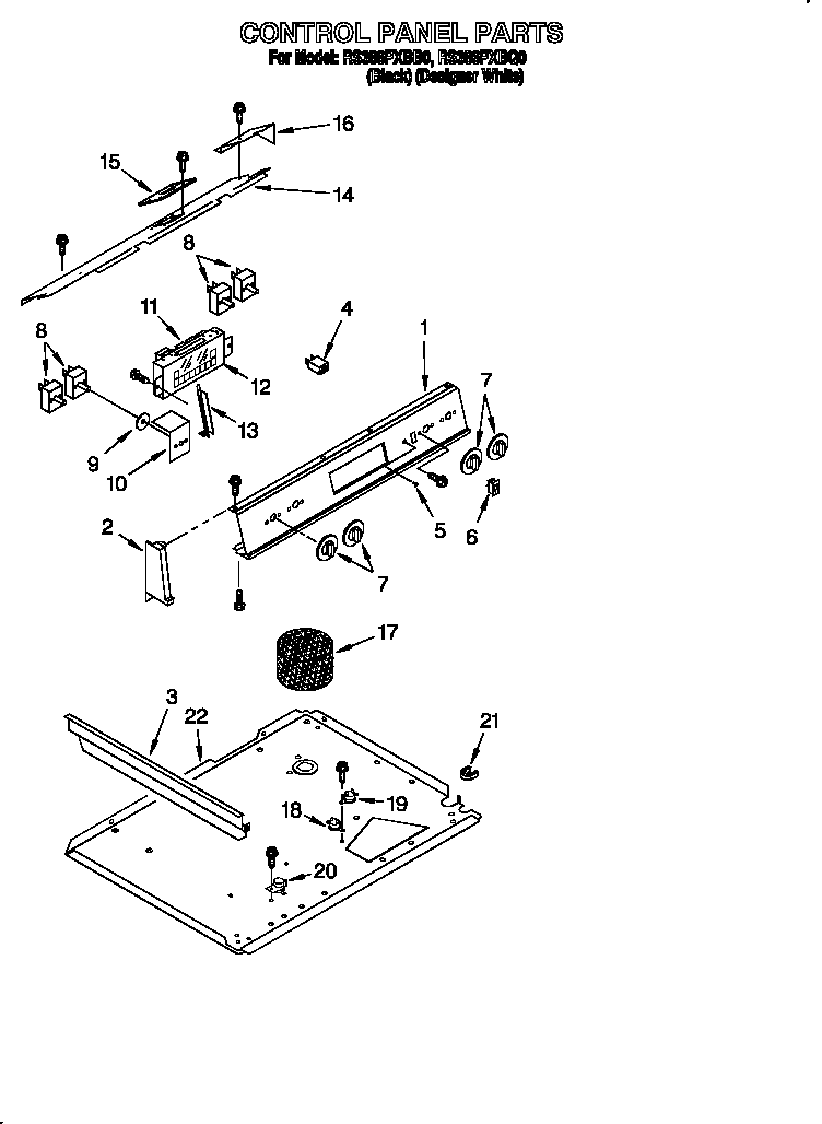 Whirlpool RS386PXBQ0 control panel diagram