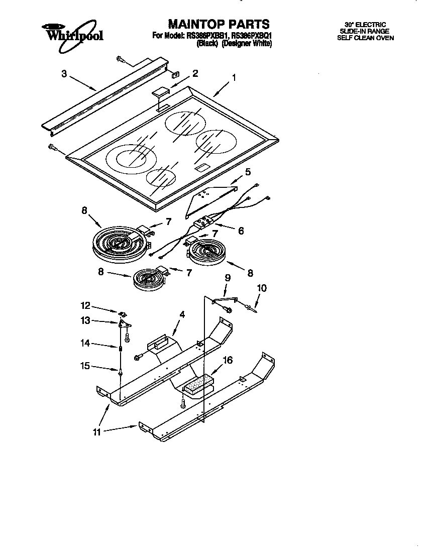 Whirlpool RS386PXBQ1 maintop diagram
