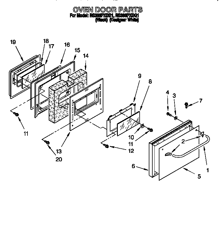 Whirlpool RS386PXBQ1 oven door diagram