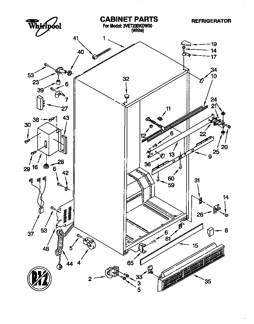 Whirlpool 3VET23DKDW00 cabinet diagram