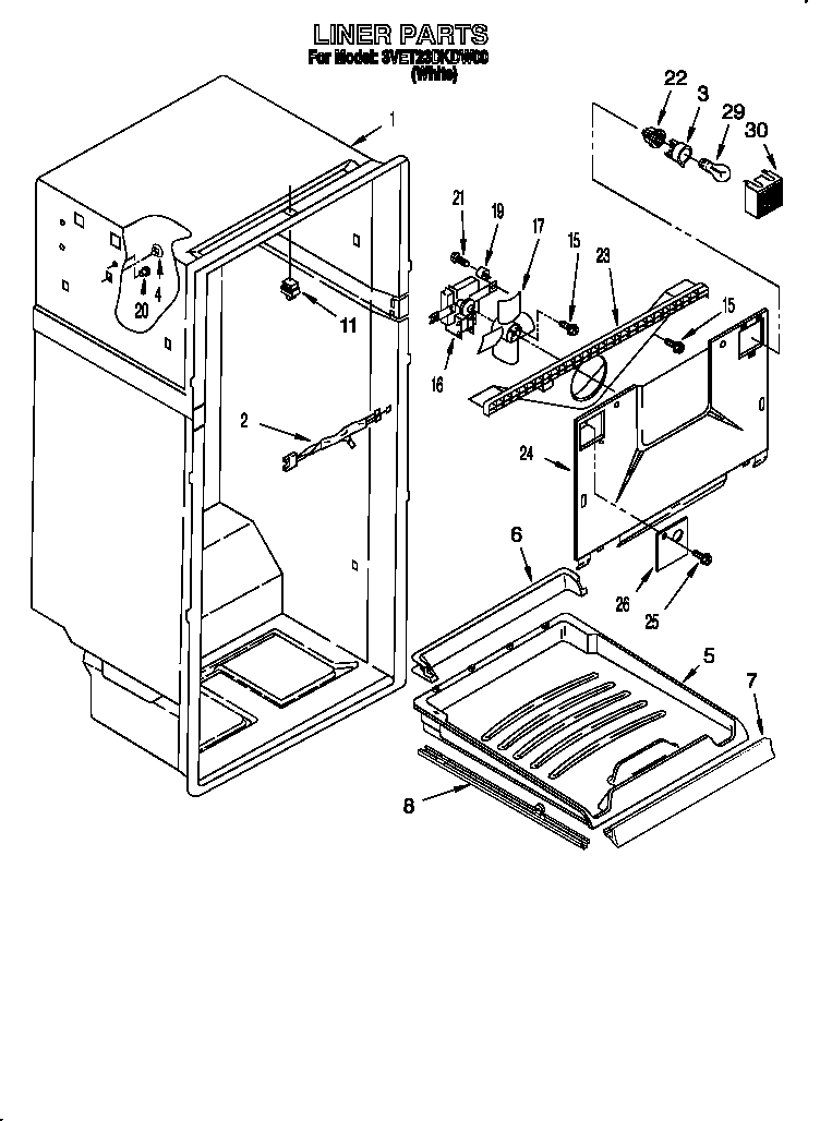 Whirlpool 3VET23DKDW00 liner diagram