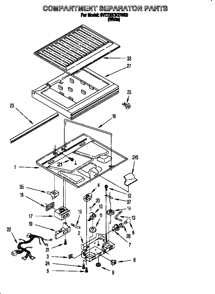 Whirlpool 3VET23DKDW00 compartment separator diagram