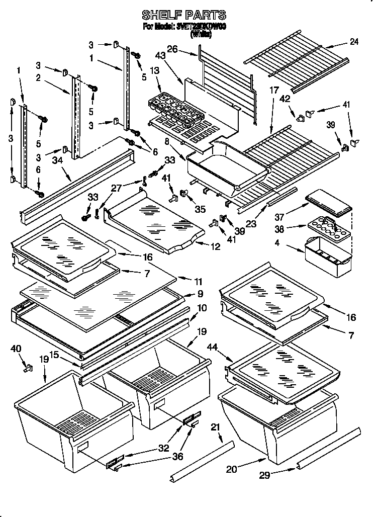Whirlpool 3VET23DKDW00 shelf diagram