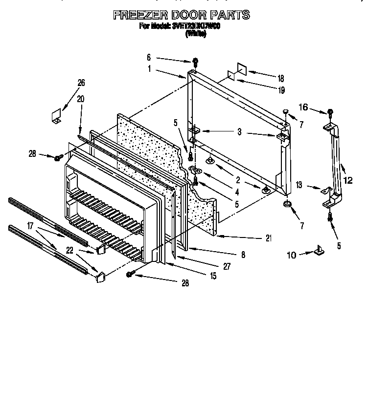 Whirlpool 3VET23DKDW00 freezer door diagram