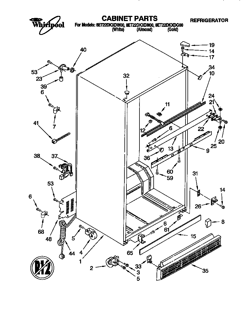 Whirlpool 8ET22DKXDG00 cabinet diagram