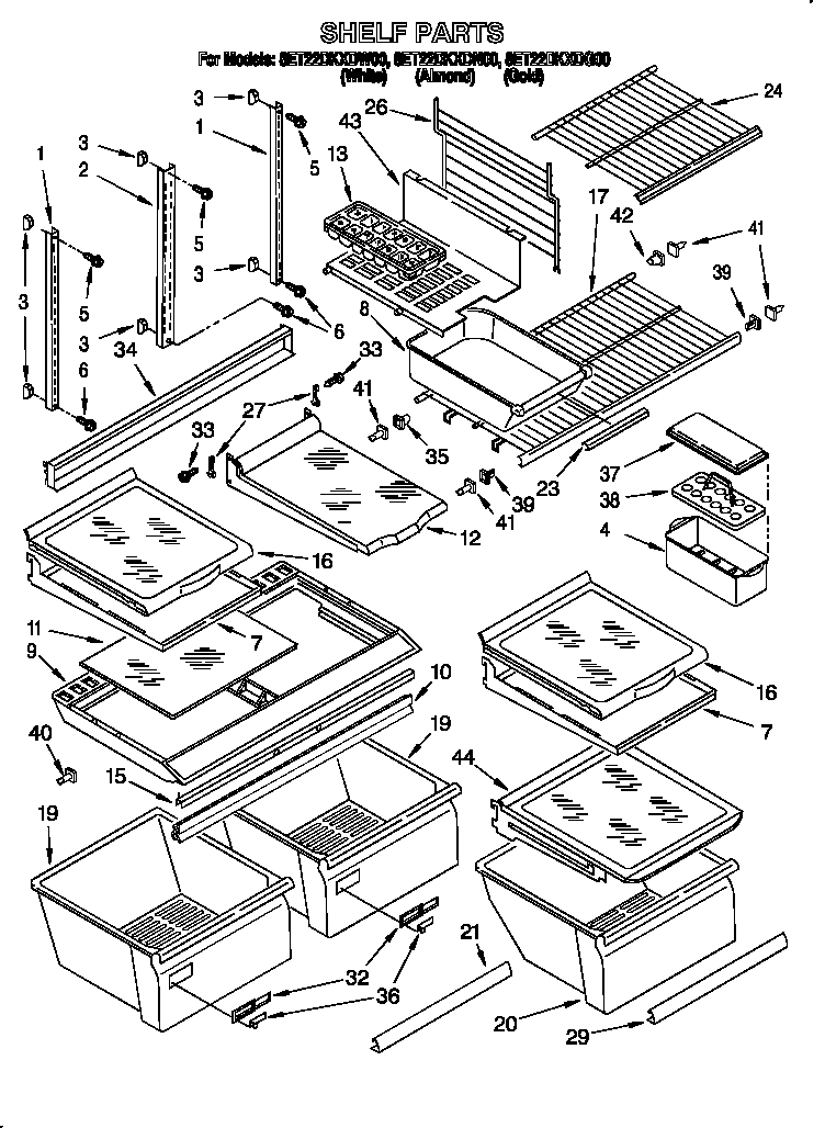 Whirlpool 8ET22DKXDG00 shelf diagram