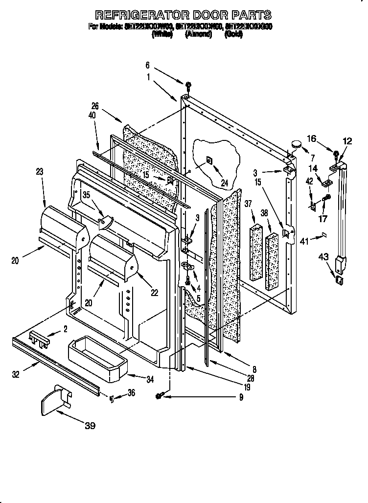 Whirlpool 8ET22DKXDG00 refrigerator door diagram