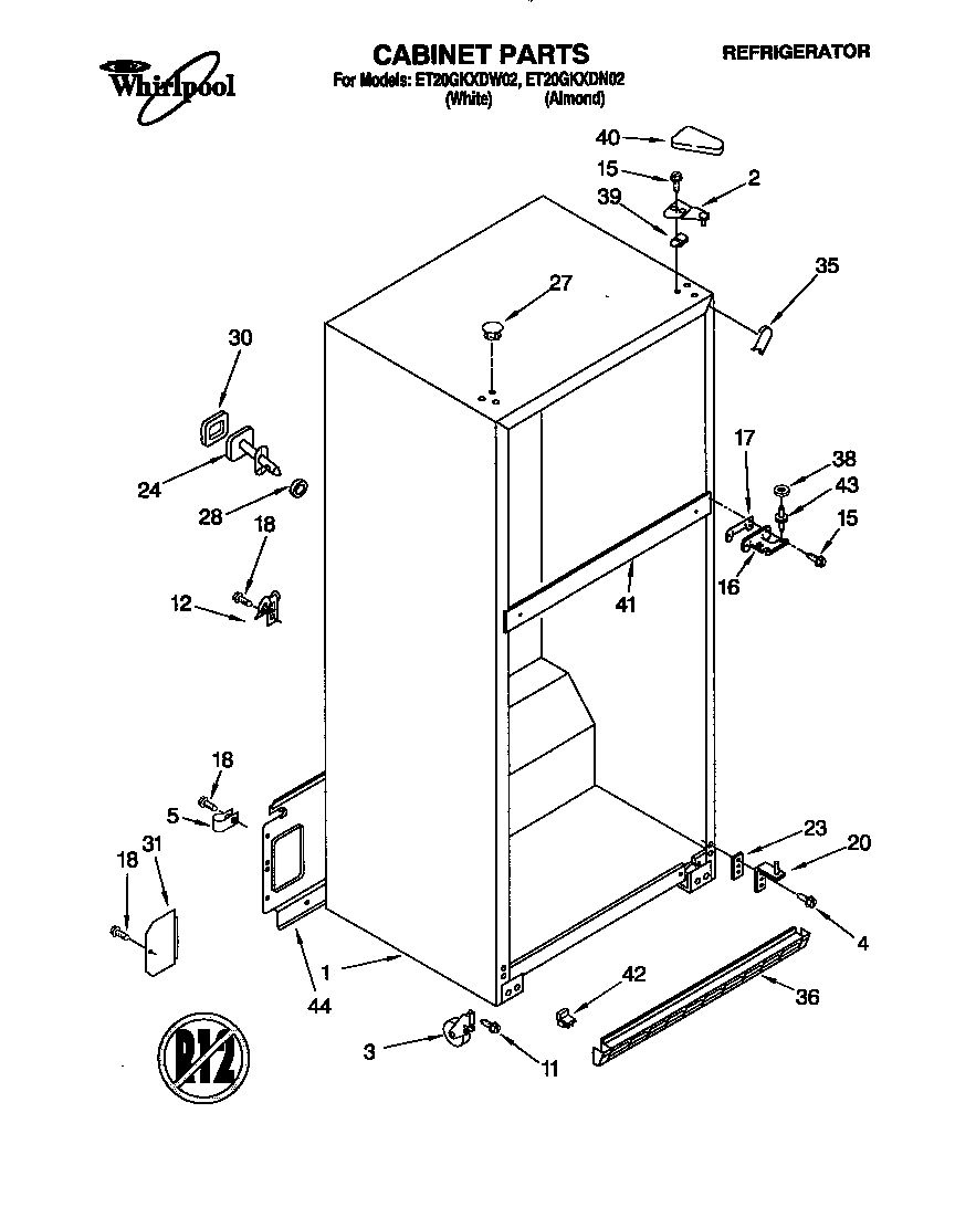 Whirlpool ET20GKXDN02 cabinet diagram