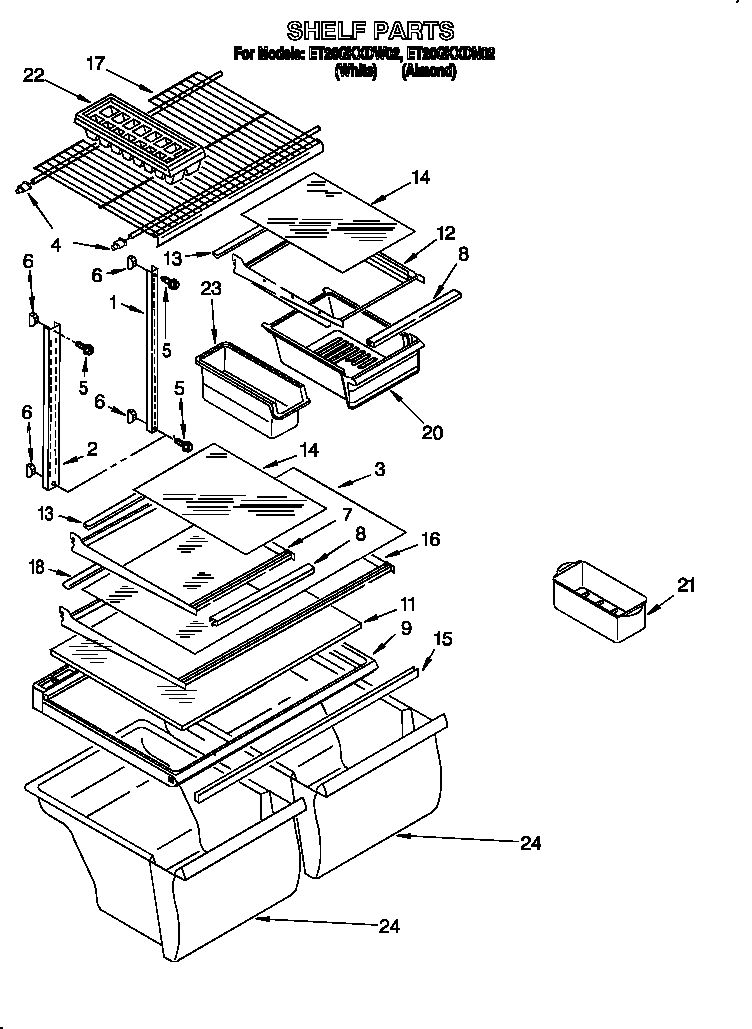 Whirlpool ET20GKXDN02 shelf diagram
