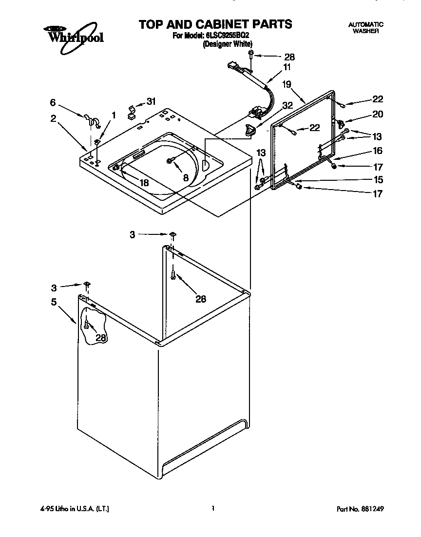 Whirlpool 6LSC9255BQ2 top and cabinet diagram