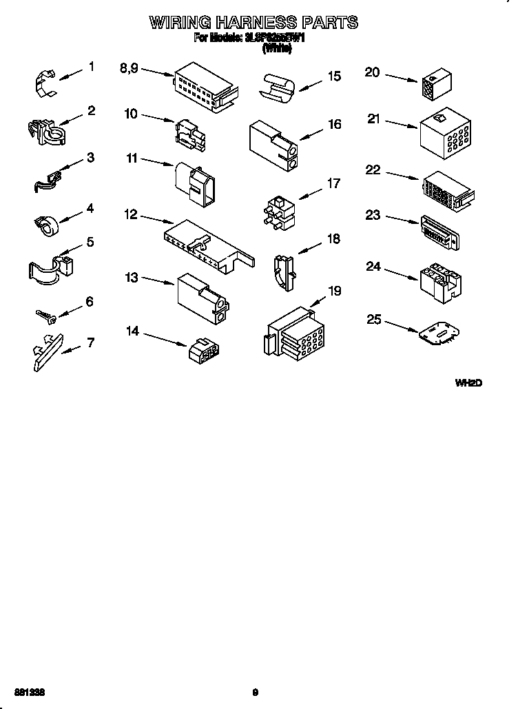 Whirlpool 3LSP8255BW1 wiring harness diagram
