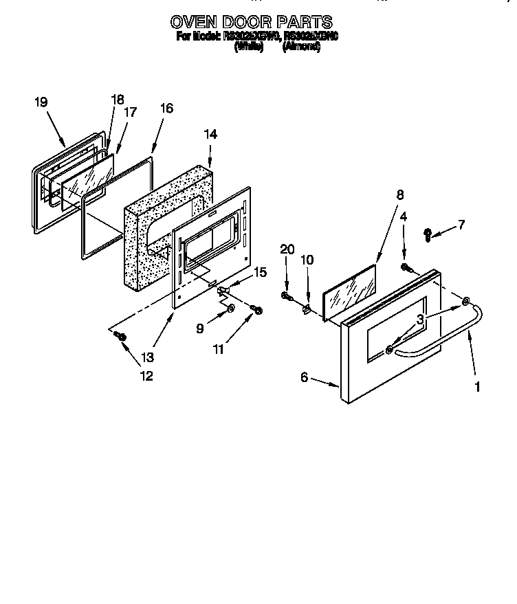 Whirlpool RS3025XBN0 oven door diagram