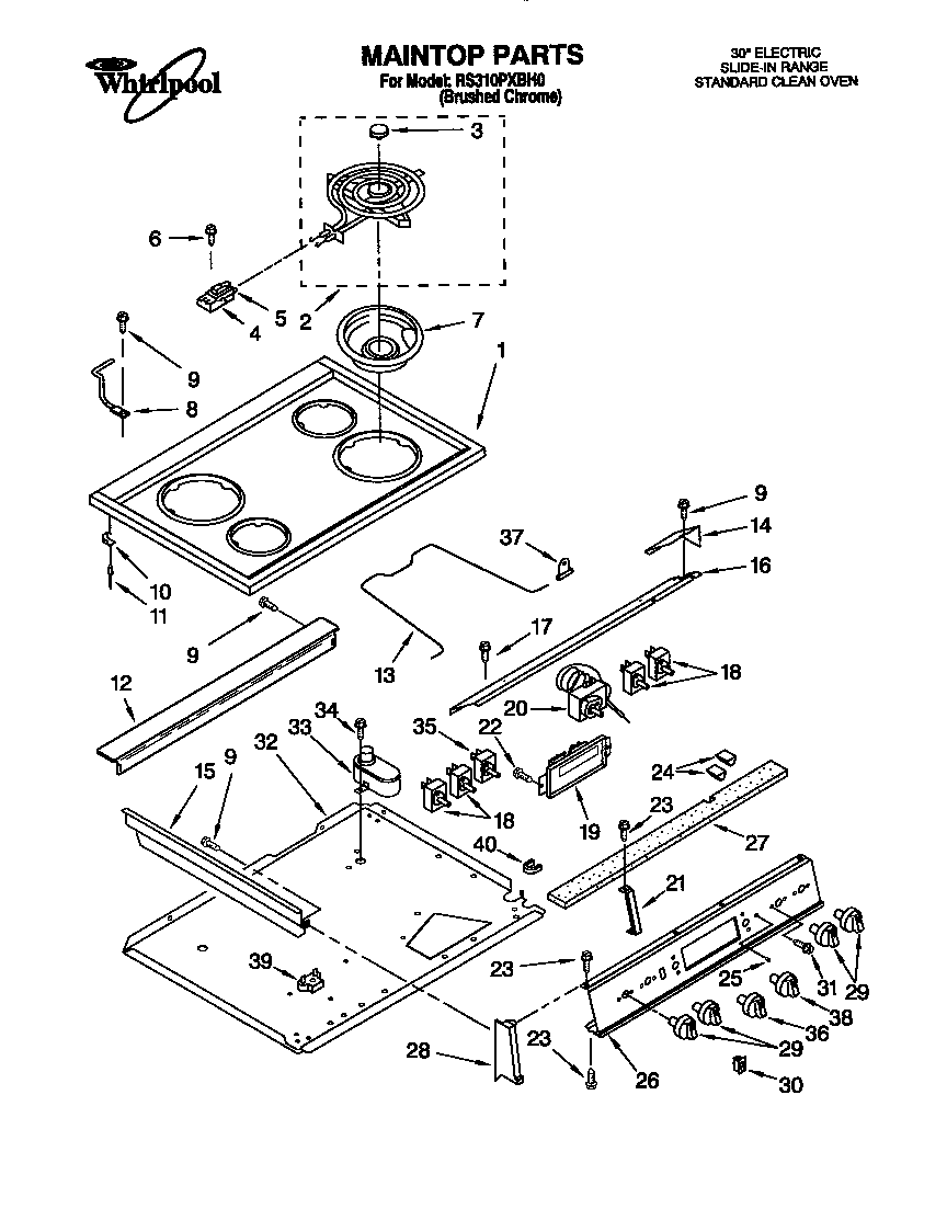 Whirlpool RS310PXBH0 maintop diagram