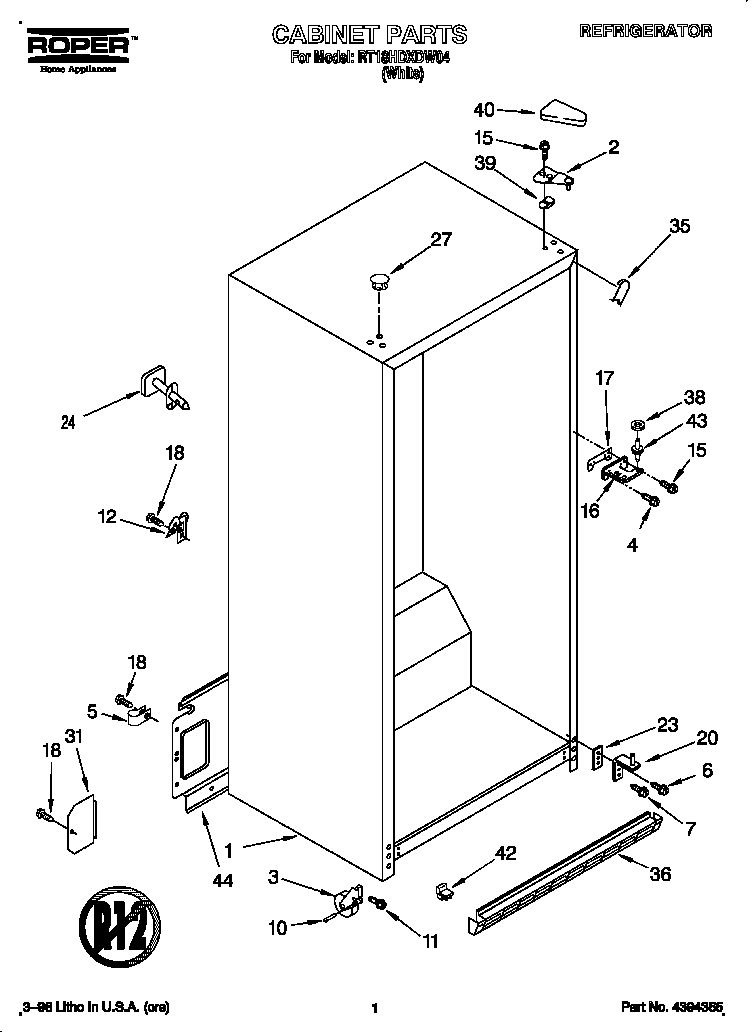 Roper RT18HDXDW04 cabinet diagram