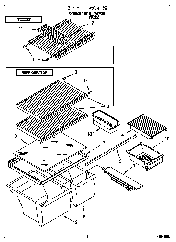 Roper RT18HDXDW04 shelf diagram