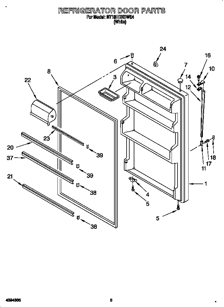 Roper RT18HDXDW04 refrigerator door diagram