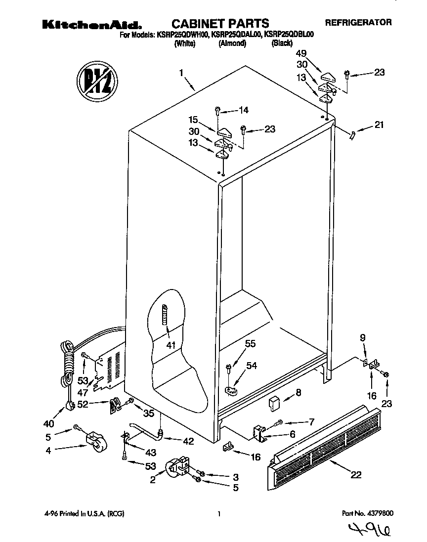 KitchenAid KSRP25QDWH00 cabinet diagram