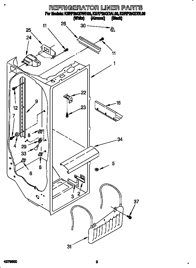 KitchenAid KSRP25QDWH00 refrigerator liner diagram