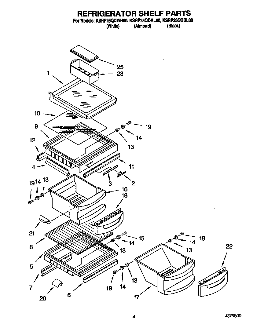 KitchenAid KSRP25QDWH00 refrigerator shelf diagram
