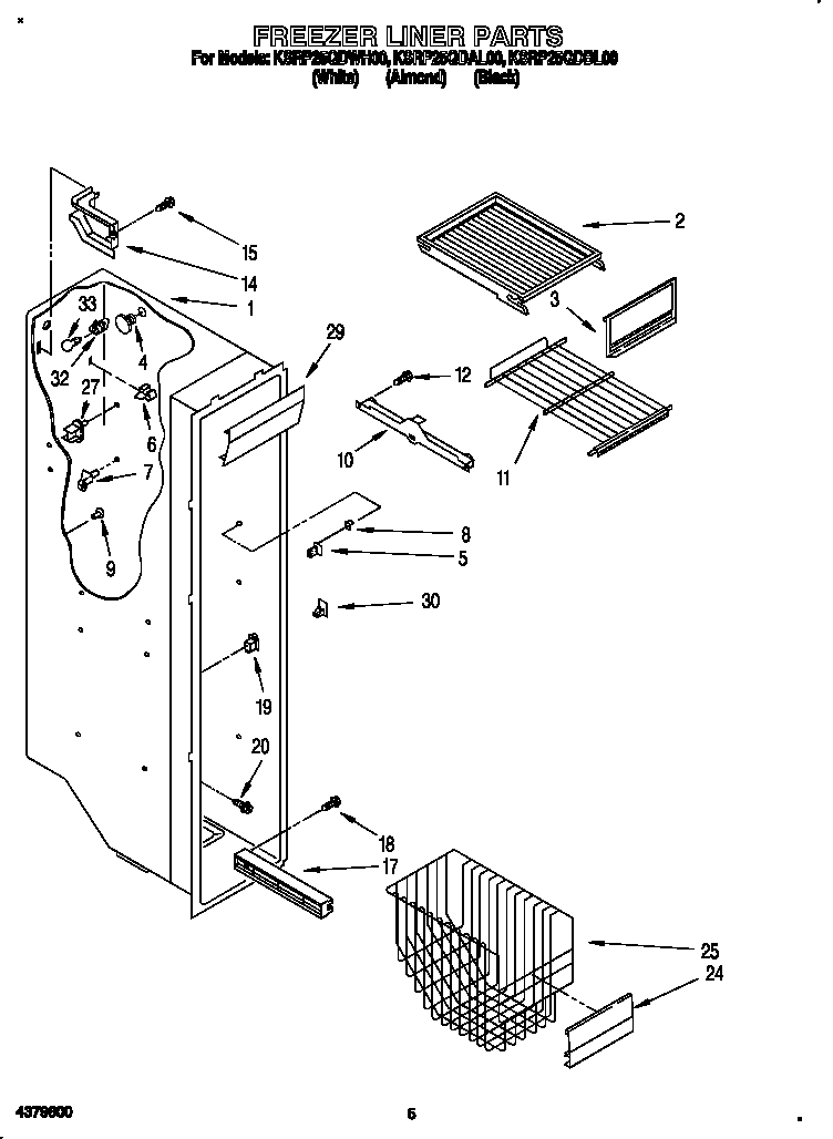 KitchenAid KSRP25QDWH00 freezer liner diagram