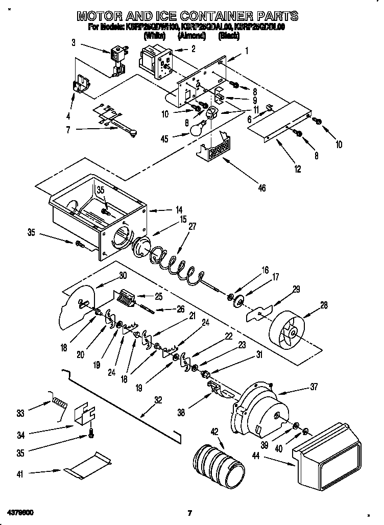 KitchenAid KSRP25QDWH00 motor and ice container diagram
