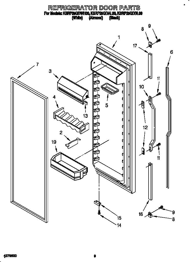KitchenAid KSRP25QDWH00 refrigerator door diagram