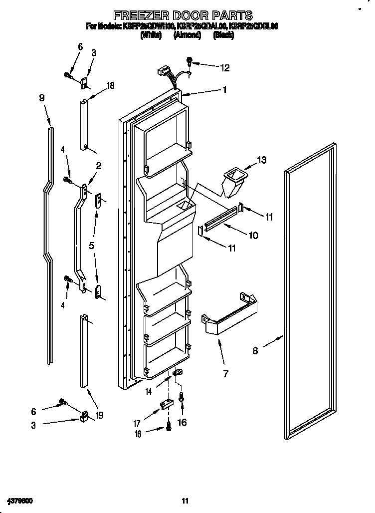KitchenAid KSRP25QDWH00 freezer door diagram