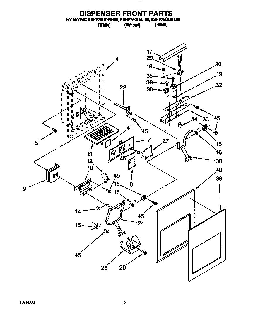 KitchenAid KSRP25QDWH00 dispenser front diagram