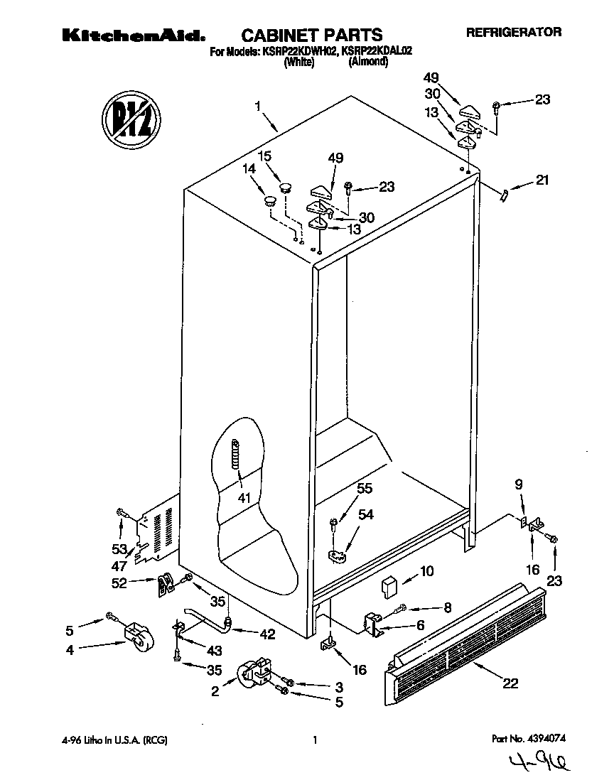 KitchenAid KSRP22KDWH02 cabinet diagram