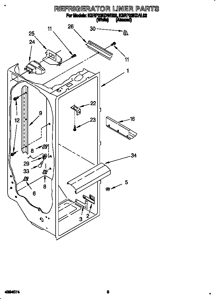 KitchenAid KSRP22KDWH02 refrigerator liner diagram