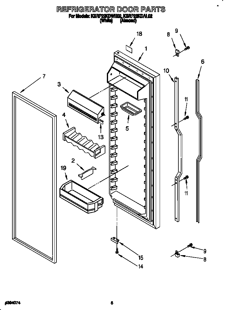 KitchenAid KSRP22KDWH02 refrigerator door diagram