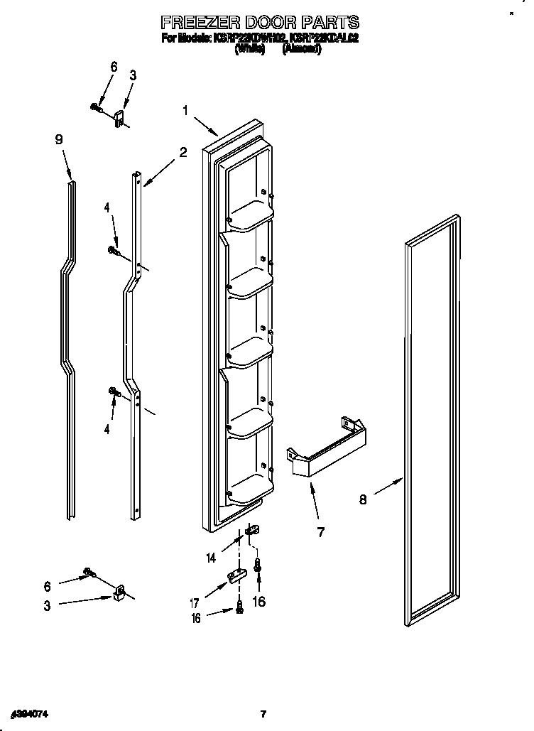 KitchenAid KSRP22KDWH02 freezer door diagram