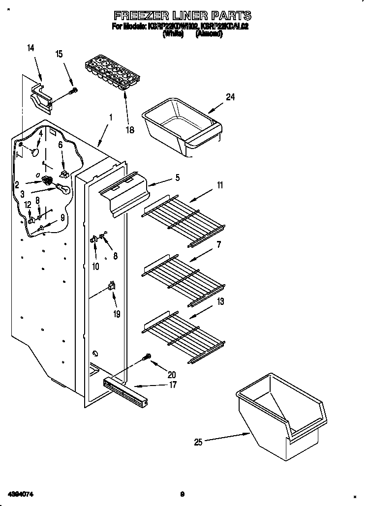 KitchenAid KSRP22KDWH02 freezer liner diagram